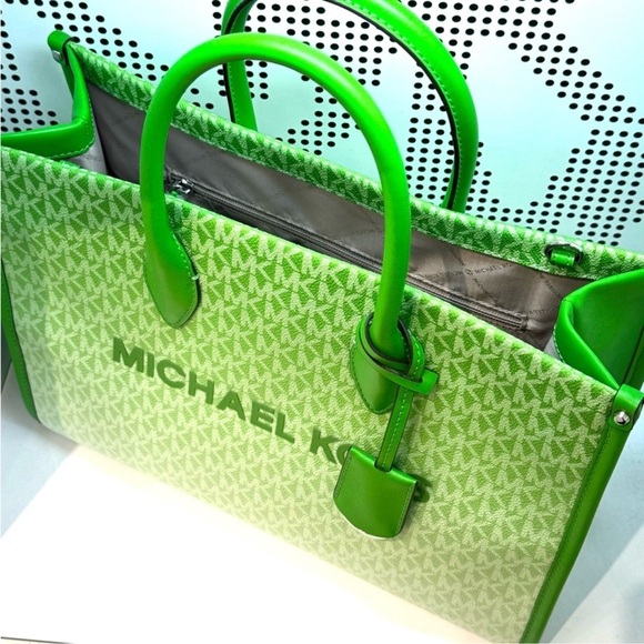 Michael Kors Mirella Medium Ombré Logo Tote Bag Jungle Green - Picture 7 of 9